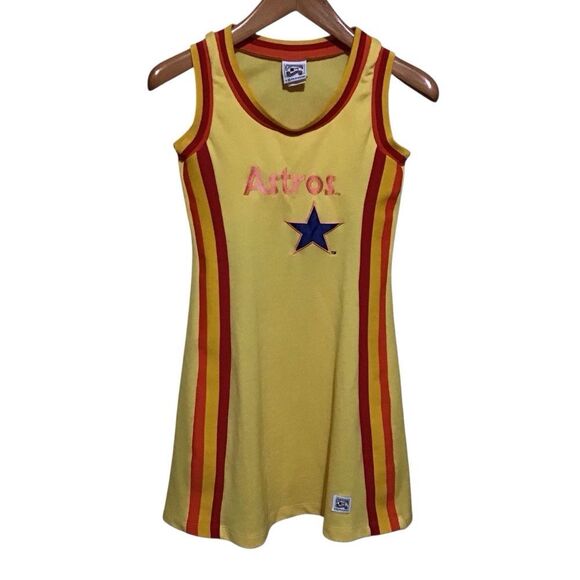Houston Astros Yellow Retro Cooperstown Jersey Tank Dress S - Picture 1 of 6